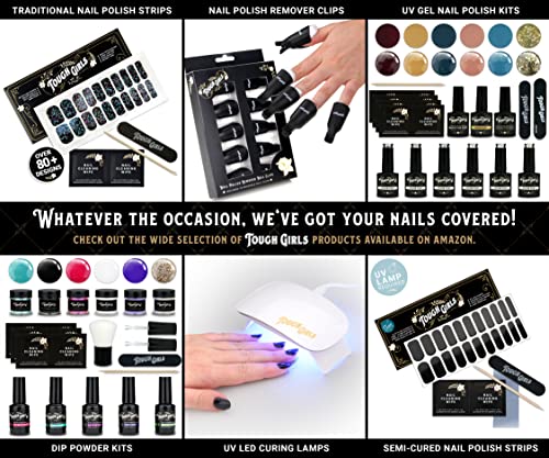 TOUGH GIRLS | 20 Exquisite Gel Nail Polish Strips w/Application Accessories - No UV/LED Lamp Required (Football & Green Glitter)