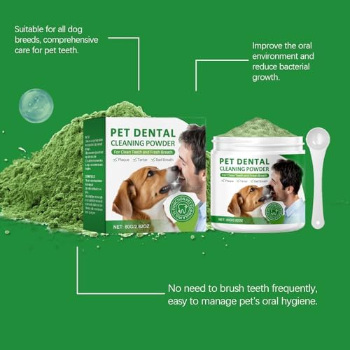 Dog Dental Powder,Dog Teeth Cleaning Powder,Dog Dental Cat Dental Care,Cat and Dog Teeth Cleaning,Canine Plaque Remover Helps Reduce Bad Breath,Improve Pet's Oral Cavity and Freshen Breath（80G）