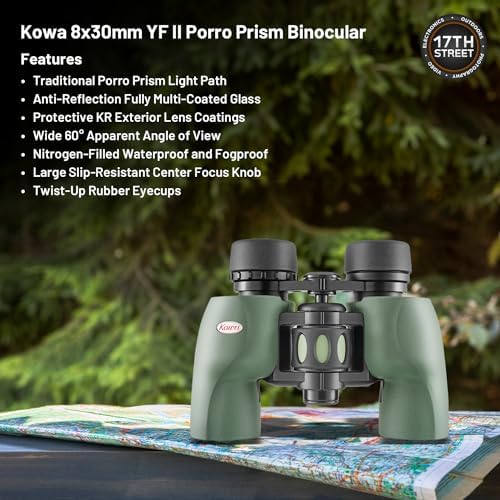 Kowa 8x30 YF II Porro Prism Lightweight Binoculars for Bird Watching, Hiking with Waith Adjustable Baseball Hat (Camo),Waith Binocular Harness Strap and Waith Microfiber Cleaning Cloth (Bundle Kit)