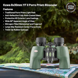 Kowa 8x30 YF II Porro Prism Lightweight Binoculars for Bird Watching, Hiking with Waith Adjustable Baseball Hat (Camo),Waith Binocular Harness Strap and Waith Microfiber Cleaning Cloth (Bundle Kit)