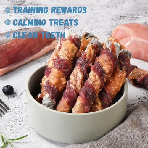 Chicken Duck Wrapped Cod Skin Sticks - Rawhide-Free, Grain-Free Dog Chewy Treats for Healthy Teeth and Coat - Training Treats for Small to Large Dogs - 9-10 Counts