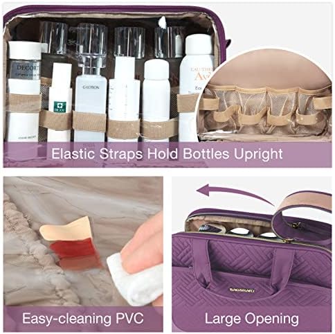 BAGSMART Large Toiletry Bag, Travel Makeup Organizer Water-resistant Makeup Cosmetic Bag Travel Bag for Accessories, Shampoo, Full Sized Container, Toiletries (Purple, Medium)