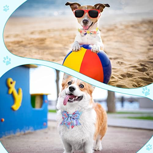 Reginary 100 Pieces Dog Bow Tie Collar Set Include 40 Dog Neckties, and 30 Puppy Bowties, 30 Collar Flowers, Adjustable Pet Ties Grooming for Small Medium Cats Pets Supply(Ocean)