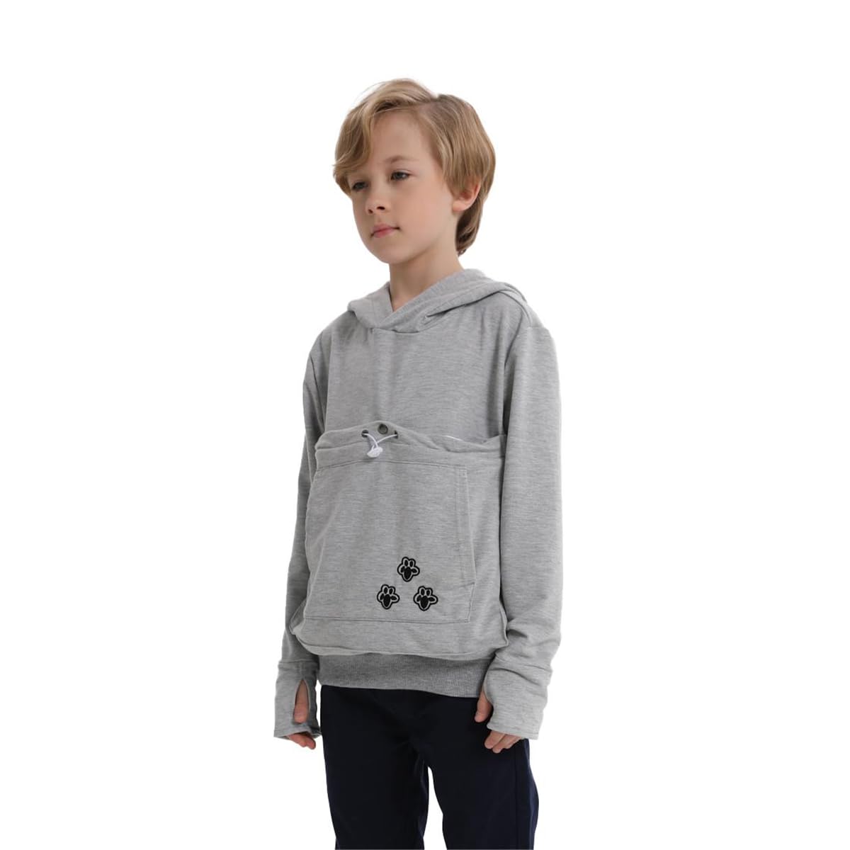 Boys Girls Cat Pouch Hoodie - Kitten Puppy Carrier Holder Sweatshirt Long Sleeve Cat Ear Pullover Tops Grey