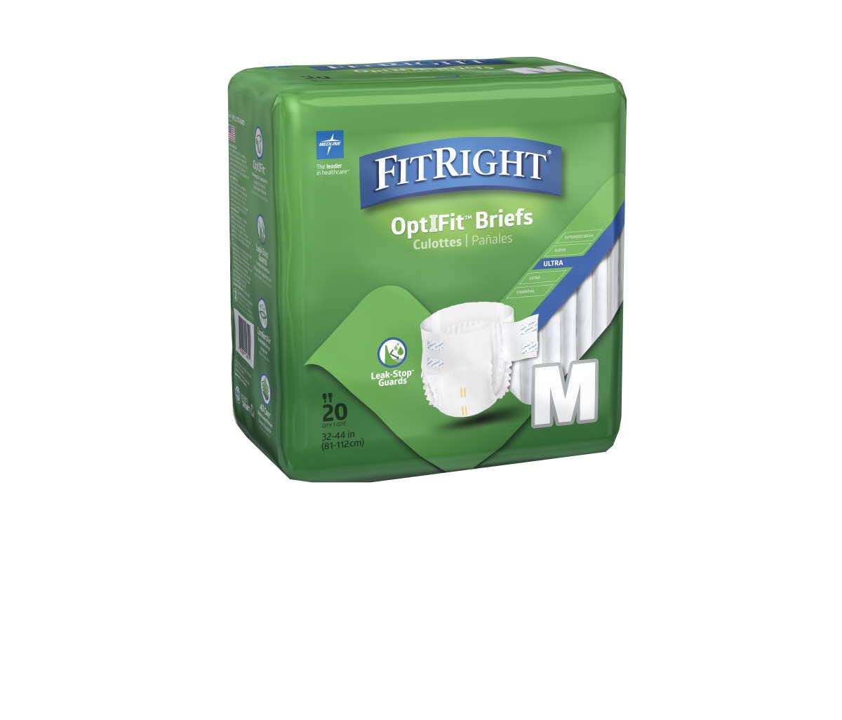 FitRight OptiFit Ultra Adult Briefs, Incontinence Diapers with Tabs, Heavy Absorbency, Medium, 32 to 44", 20 Count