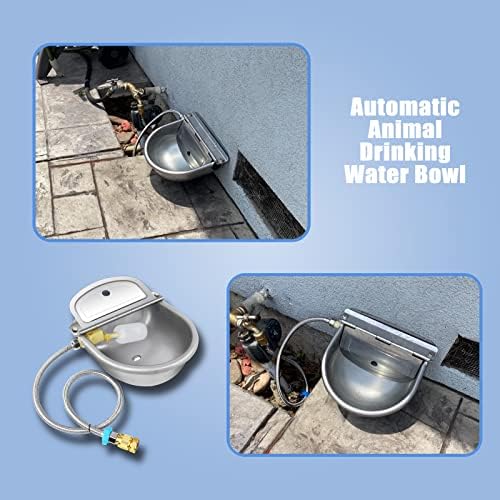 Automatic Animal Drinking Water Bowl with Float Valve, 304 Stainless Steel Kit Includes Bowl, Pipe, 2 Valves, Quick Connector Adapter and Countersunk Bolts. (Auto-Filling)