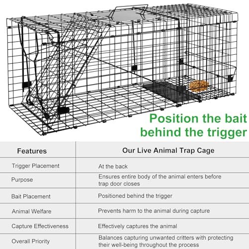 VASALAID Live Animal Trap Cage, 32" X 12" X 12.5" Catch and Release, Humane Live Trap Cage Indoor & Outdoor Foldable Live Trap for Raccoons,Groundhogs, Stray Cats,Squirrels, Rabbits, woodchucks