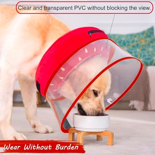 Inflatable Dog Cone Collar for Large Medium Small Dogs, Soft Dog Donut Collar Adjustable Recovery Cone for Pets After Surgery, Extra Enhanced Anti-Licking Guard Shield for Pets (Large, Strawberry)