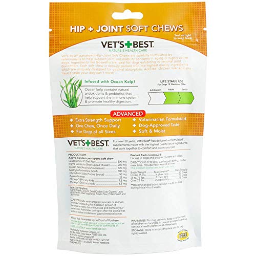 Vet's Best Advanced Hip & Joint Soft Chew Dog Supplements - Formulated with Glucosamine and Chondroitin to Support Dog Joint and Cartilage Health -30 Day Supply