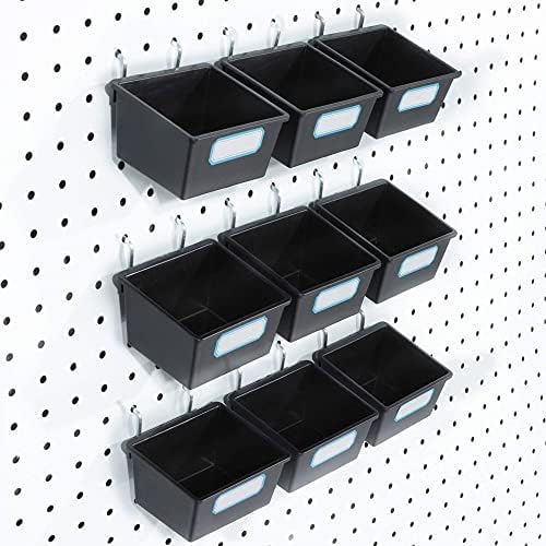 FRIMOONY 16 Pack Pegboard Bins with Hooks and Labels, for Organizing Accessories, Black