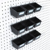FRIMOONY 16 Pack Pegboard Bins with Hooks and Labels, for Organizing Accessories, Black