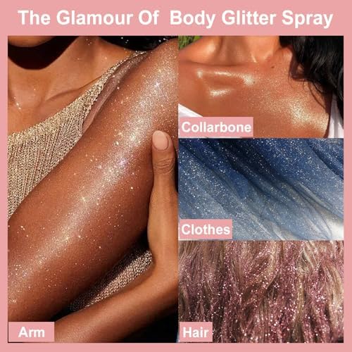 Boko Body Glitter Spray, 60ML Holographic Silver Glitter Spray for Body Hair Clothes, Quick-Drying and Long-Lasting Glitter Hairspray Body Shiny Spray for Mardi Gras Concert Party Rave Accessories