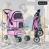 BestPet Pet Stroller Cat Dog Cage Stroller Travel Folding Carrier,Pink