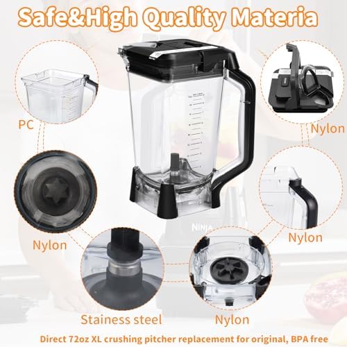 72oz XL Replacement Pitcher for Ninja Blender Top Lid Replacement,72oz Pitcher Blender Parts for Ninja BL610 BL710WM CO610B CT610 Series,NEW Model Top Lid with Rim/Handle Extension ONLY