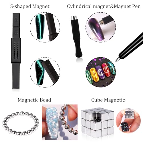 SIUSIO 41Pcs Nail Magnet Tool Set Cat Eye Gel Nail Polish Magnet Wand Magnetic Nail Polish Cat Eye Magnet for Nails Cat Eye Magnets Sticks Nail Design Tools Nail Art Accessories