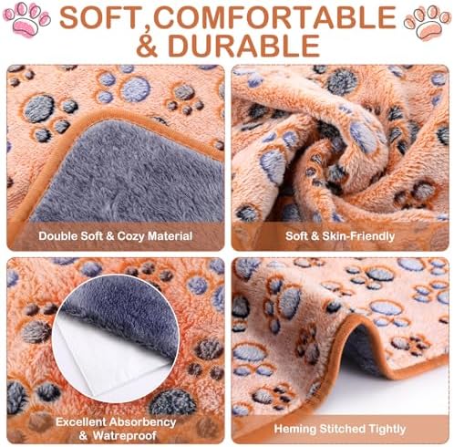 4 Pcs Waterproof Guinea Pig Blankets Washable Small Animal Fleece Bedding Absorbent Guinea Pig Cage Liners Reusable Pet Pee Pad Sleep Mat Pad Cover for Hamster Ferret (Paw Print, 28 x 41 Inch)