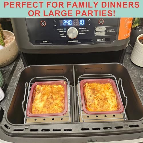 2 Packs Air Fryer Racks with 100pcs Liners for Ninja Foodi DZ401/ DZ201 and Other 8-10 QT Dual Air Fryer, Parchment Paper & Stainless Steel Toast Rack for Air Fryer 2 Basket Liners Accessories