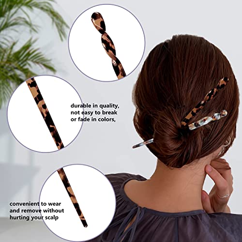 8 Pieces Acetate Hair Sticks Leopard Print Hair Pins, Tortoise Shell Hairpin Vintage Hair Chopsticks Retro Hairpins Disk, Hair Accessories for Women Girls