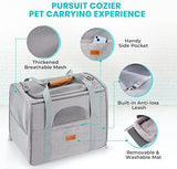 Morpilot Portable Cat Carrier - Soft Sided Cat Carrier for Medium Cats and Puppy up to 15lbs, Pet Carrier with Locking Safety Zippers, Foldable Bowl, Airline Approved Travel Dog Carrier - Light Gray