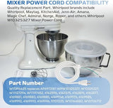 Mixer Cord Power 9701025 for KitchenAid Stand Mixer Replacement (White),3.9ft Cord-Power Fits Various KitchenAid Models