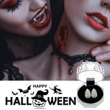 Svevno Vampire Teeth for Halloween Decorations - Horror Fangs Scary Fake (6PCs) & Adhesive(Teeth Pellets) Blood Gel (1Oz) Decor - Cosplay Accessories as Props, White and Red