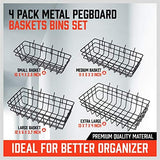 HORUSDY Peg Board Bins and Baskets | 4 Pack | Square Style 4 Size Pegboard Baskets and Pegboard Bins for Organize Workbenches, Accessories