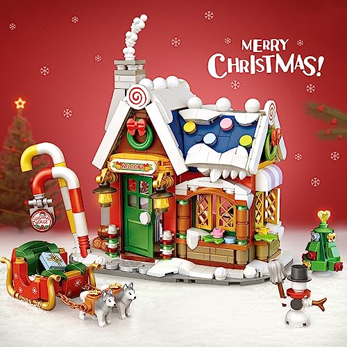 Christmas House Building Kit, Santa’s Visit Block Toys Set, 788 PCS Great Holiday Present Idea for Christmas Scene to Display, Party Gift for Boys Girls 6-10 Years Old
