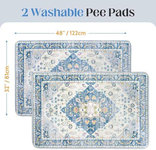 Washable Pee Pads for Dogs, 2 Pack Reusable Puppy Training Pads 48"x32" Super Absorbent Waterproof Dog Training Pads, Non-Slip Potty Pads, Whelping Pads Litter Mat
