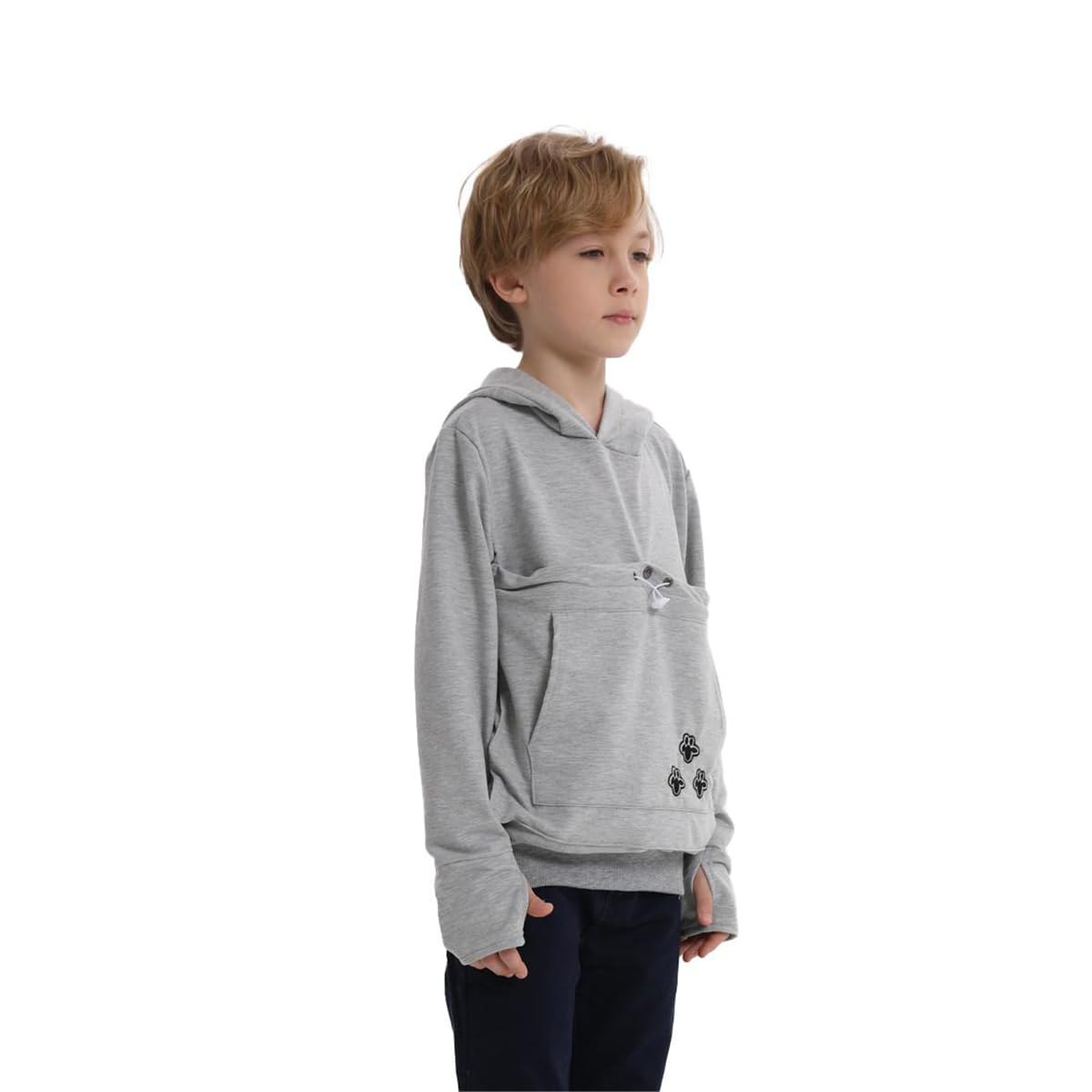 Boys Girls Cat Pouch Hoodie - Kitten Puppy Carrier Holder Sweatshirt Long Sleeve Cat Ear Pullover Tops Grey