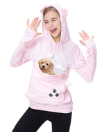 Jomago Womens Pet Carrier Thin Hoodies Kitten Puppy Pouch Shirts Animal Holder Hood Long Sleeve Sweatshirt Thin Pink