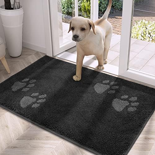 PURRUGS Dirt Trapper Door Mat 24" x 35.5", Non-Skid/Slip Machine Washable Microfiber Entrance Rug, Shoes Scraper, Dog Doormat, Super Absorbent Floor Mat for Muddy Wet Shoes and Paws, Charcoal