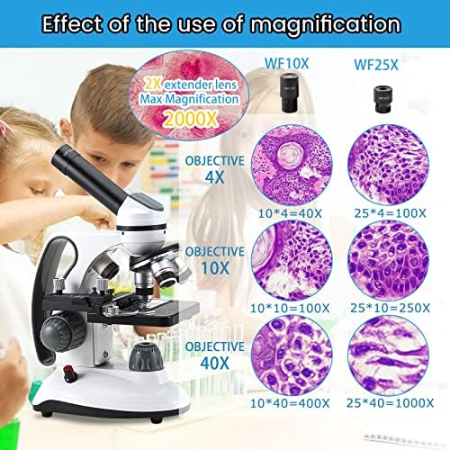 40X-2000X Microscopes for Kids Students Adults, with Microscope Prepared Slides 30p, 2.0 mp Camera, Microscope Accessories, Phone Adapter, Microscopes for School Laboratory Home Education