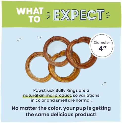 Pawstruck All-Natural 4" Bully Stick Rings for Dogs - Rawhide-Free, 100% Beef, Single Ingredient Dental Chew Bones - Fully Digestible, Low Odor - 3 Pack - Packaging May Vary