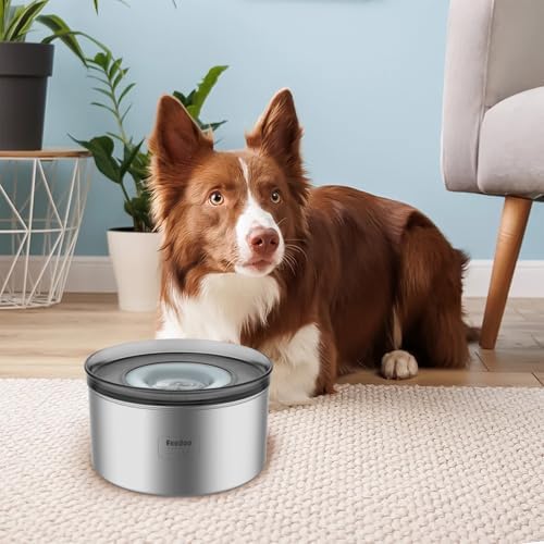 1Gallon Dog Water Bowl, 3.8L No Spill Water Bowl for Dogs, Stainless Steel Spill Proof Dog Bowl, No Splash Slow Drinking Bowl with No Slip Base for Slobber Stopper, Messy Drinkers[Anti Digging]