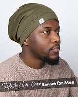YANIBEST Silk Satin Bonnet Hair Cover Sleep Cap - Olive Green Adjustable Stay on Silk Lined Slouchy Beanie Hat for Night Sleeping