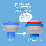 Blue Mano Chlorine Floater (V2.0 Upgraded) for 3 inch Tabs with Refill Warning, Durable Design, 7 inch Large Dispenser for Inground and Above Ground Swimming Pool