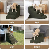 EHEYCIGA Curved Dog Stairs Ramp for High Beds 19.7" H, 4-Step Dog Steps for Small Dogs and Cats, Pet Stairs for High Bed Climbing, Non-Slip Balanced Pet Step Indoor, Olive Green