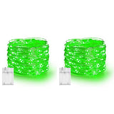 Dazzle Bright Fairy Lights Battery Operated, 2 Pack Total 40FT 120LED Silver Wire Waterproof String Lights, Christmas St. Patrick's Day Decorations for Indoor Outdoor Bedroom Yard Decor, Green