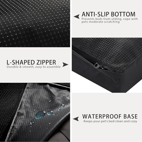 Dog Crate Bed Waterproof Deluxe Plush Dog Beds with Removable Washable Cover Anti-Slip Bottom Pet Sleeping Mattress for Large, Medium, Jumbo, Small Dogs, 35 x 22 inch, Black