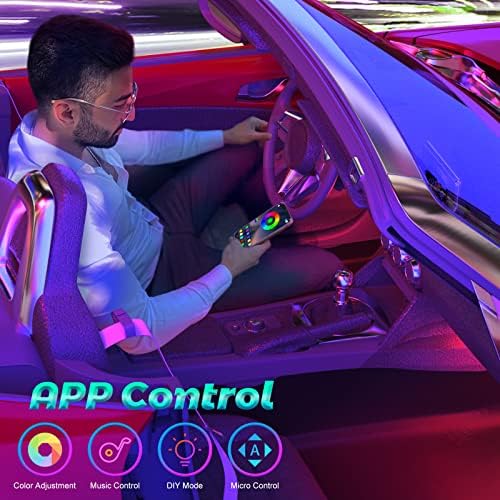 Winzwon Car LED Strip Lights, Car Accessories for Women Men, Gifts for Men Him, Led Lights for Car Decor, APP Control Inside with USB Port, Music Sync Color Change Lights for Jeep Truck, 12V
