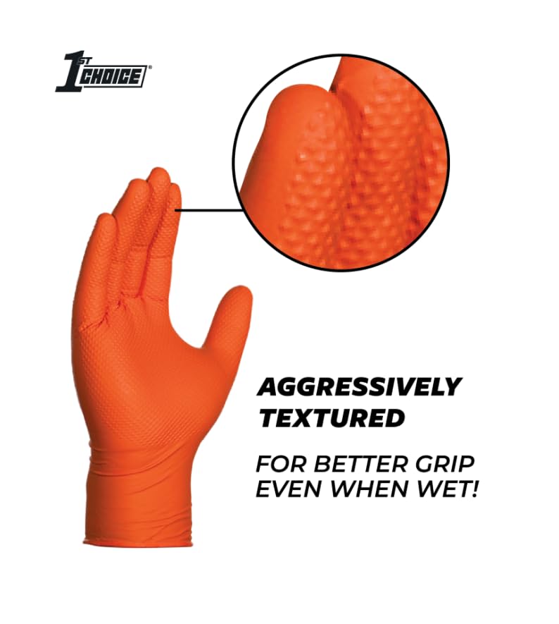 1st Choice 6 mil Mechanic Gloves, Nitrile Gloves Disposable Latex Free - XXL Box of 100 Orange Nitrile Disposable Glove