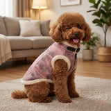 LUVMOJO Aviator Dog Jacket, Retro Faux Leather Winter Coats with Sherpa Lining for Puppy, Warm Bomber Uniform for Small and Medium Dogs & Cats, Girl Doggy Motorcycle Costumes Female, Pink, S