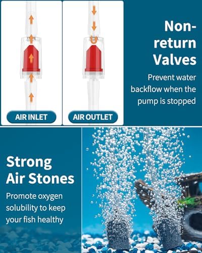 Pawfly Aquarium Air Pump 60 GPH Oxygen Pump for 20 to 60 Gallon Fish Tanks Buckets Quiet Aerator Pump Kit with Airline Tubing Control Lever Valve Air Stones and Check Valves