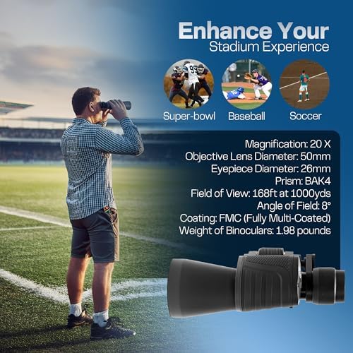 20x50 HD Binoculars for Adults High Powered Professional Waterproof, Precise Focus, Built to Last 20x50 High-Powered Optics with Essential Accessories Hunting Binoculars for Adults