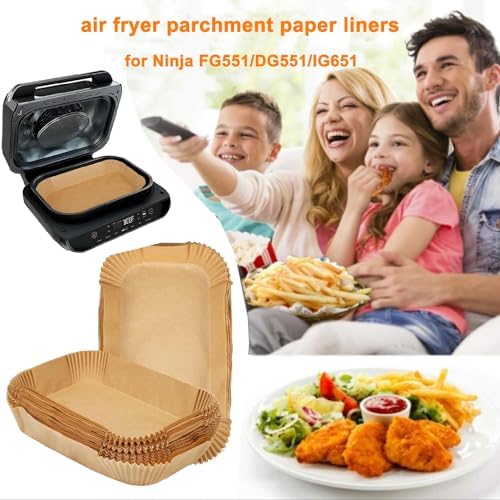 Air Fryer Parchment Paper Liners for Ninja FG551/DG551/IG651 Foodi Smart XL Indoor Grill, 100pcs Air Fryer Liners Disposable, Ninja Air Fryer Liners Foodi Grill Accessories