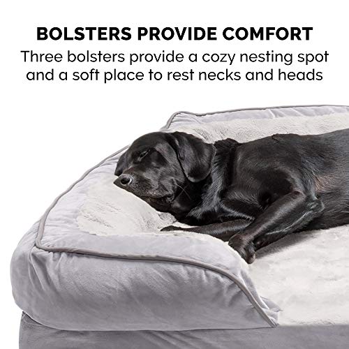 Furhaven Orthopedic Dog Bed for Medium/Small Dogs w/ Removable Bolsters & Washable Cover, For Dogs Up to 35 lbs - Plush & Velvet Waves Perfect Comfort Sofa - Granite Gray, Medium