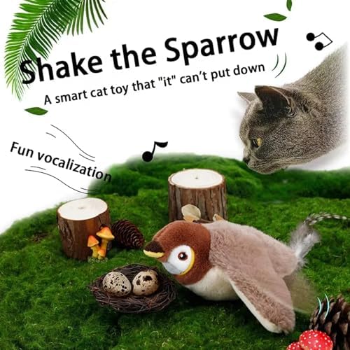 2025 Flying Bird Cat Toy, Interactive Chirping Bird Cat Toy Flapping Wings, Flapping Bird Cat Toy, Interactive Cat Toys for Bored Indoor Adult Cats (Brown)
