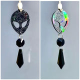 Glow In The Dark Alien Car Charm, Crystal Suncatcher, Auto Rear View Mirror Accessories, New Car Gift, Women Festival Rave Decor, Stoner (Crystal Color - Clear, Alien Style - Glitter)