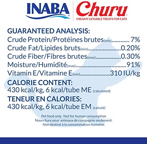 INABA Churu Cat Treats, Grain-Free, Lickable, Squeezable Creamy Purée Cat Treat/Topper with Vitamin E & Taurine, 0.5 Ounces Each Tube, 24 Tubes (4 per Pack), Chicken with Crab Recipe