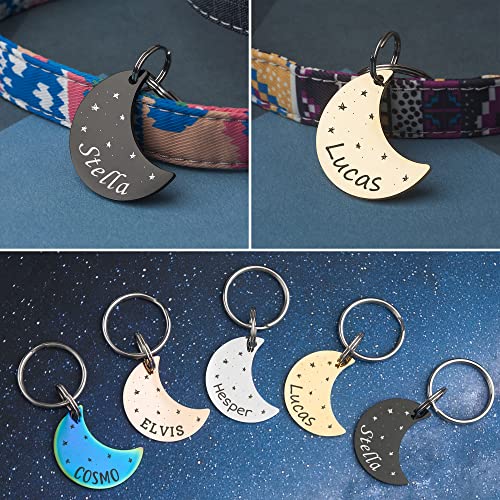 Anavia Starry Sky Theme Pet ID Tags in Half Moon & Star Shape, Personalized Dog Name Tag Cat Tag, Glossy Stainless Steel Gold Plated Black Rainbow Dog Collar Tag (Large, Moon Shape, Rainbow)